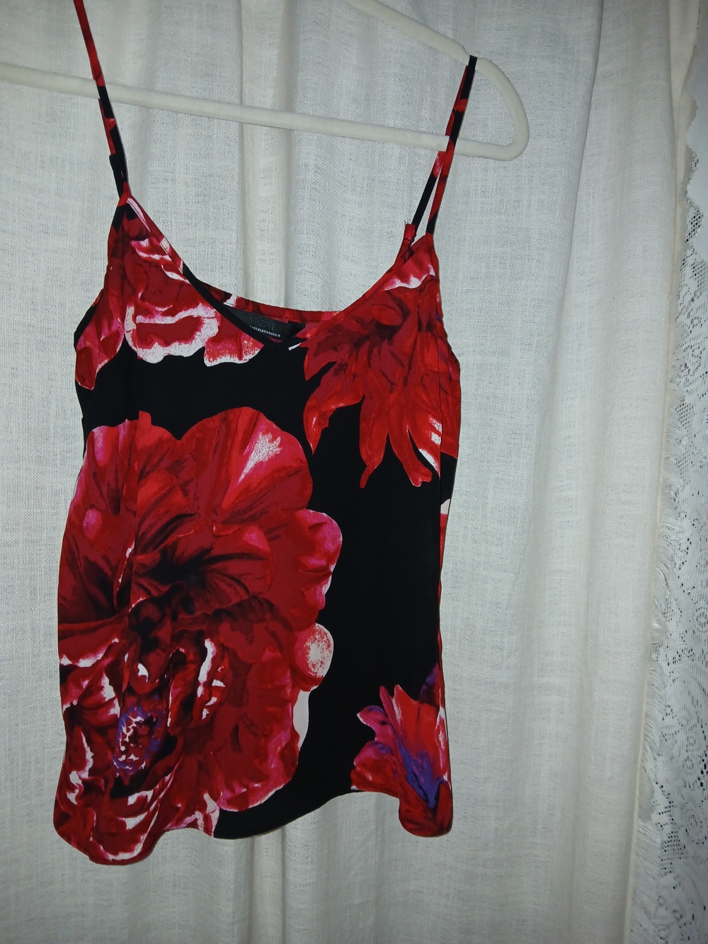 White House Black Market Black Tank with Red Floral Print